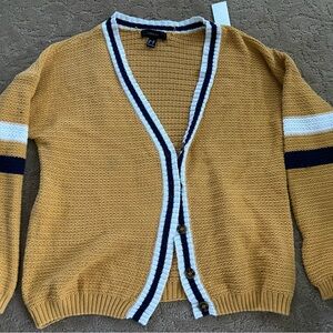 Forever 21 Mustard Cardigan with Navy and White Stripes 100% cotton